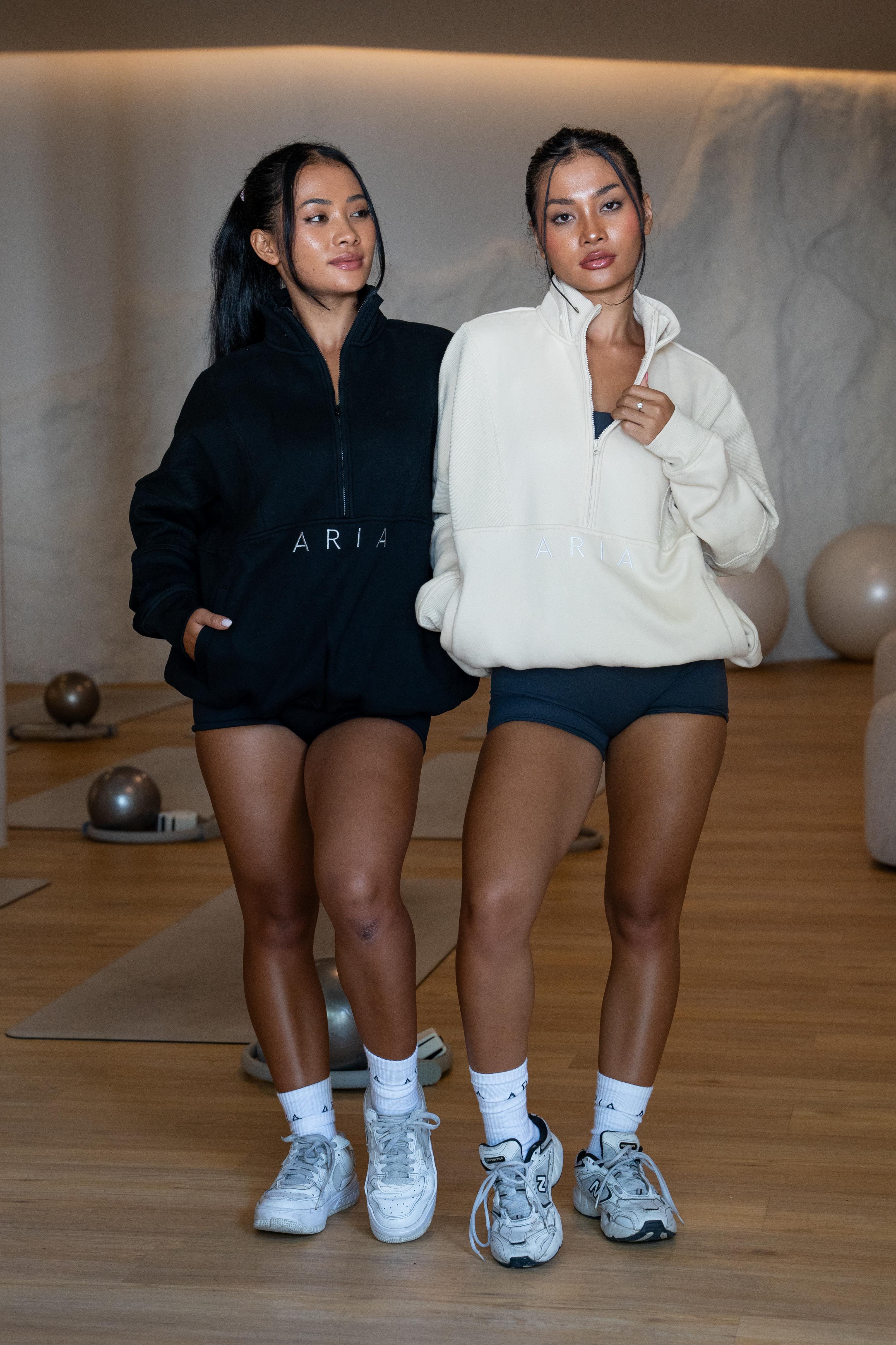 Oversized 1/4 Zip Pullover - Beige
