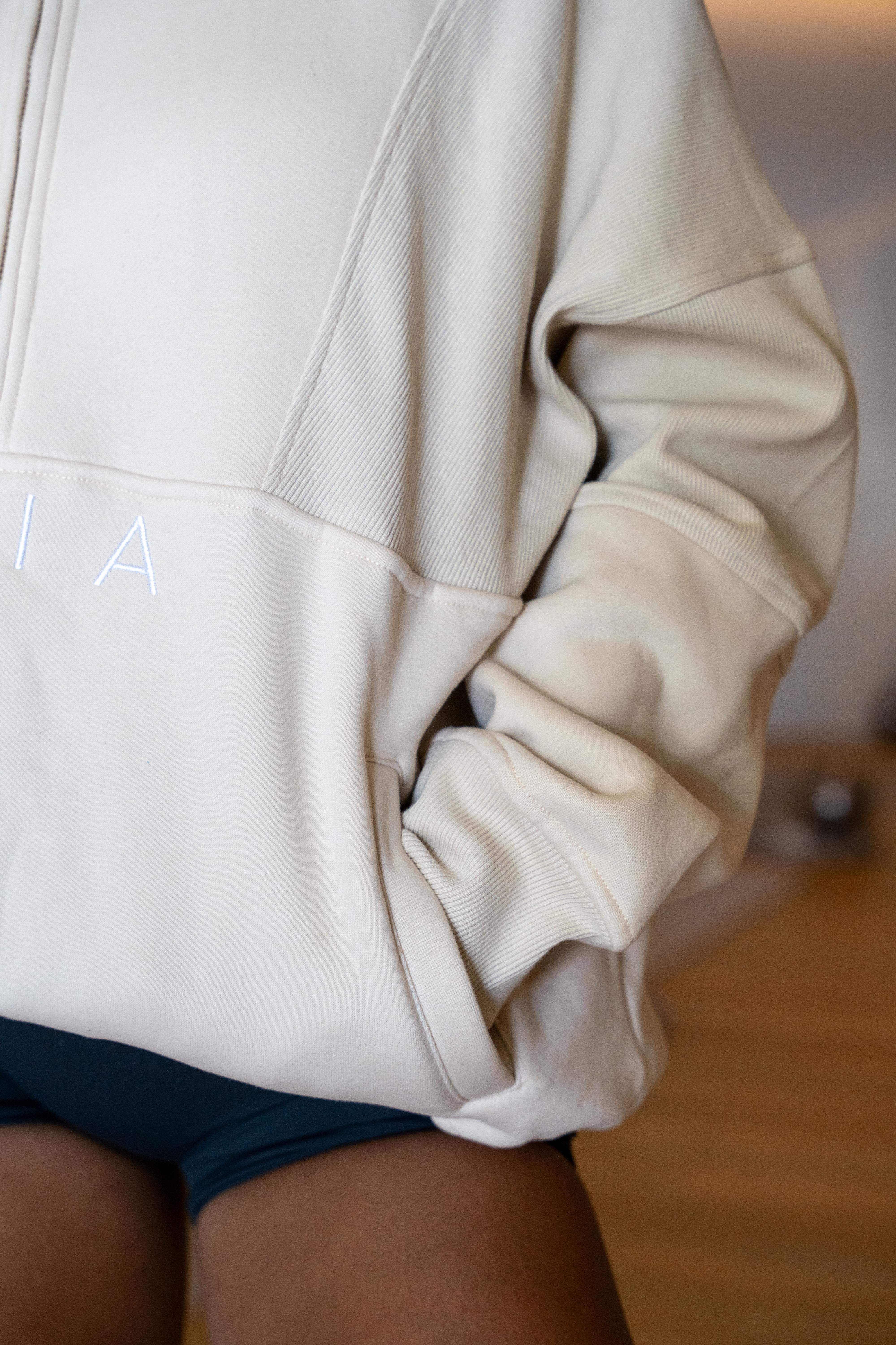 Oversized 1/4 Zip Pullover - Beige