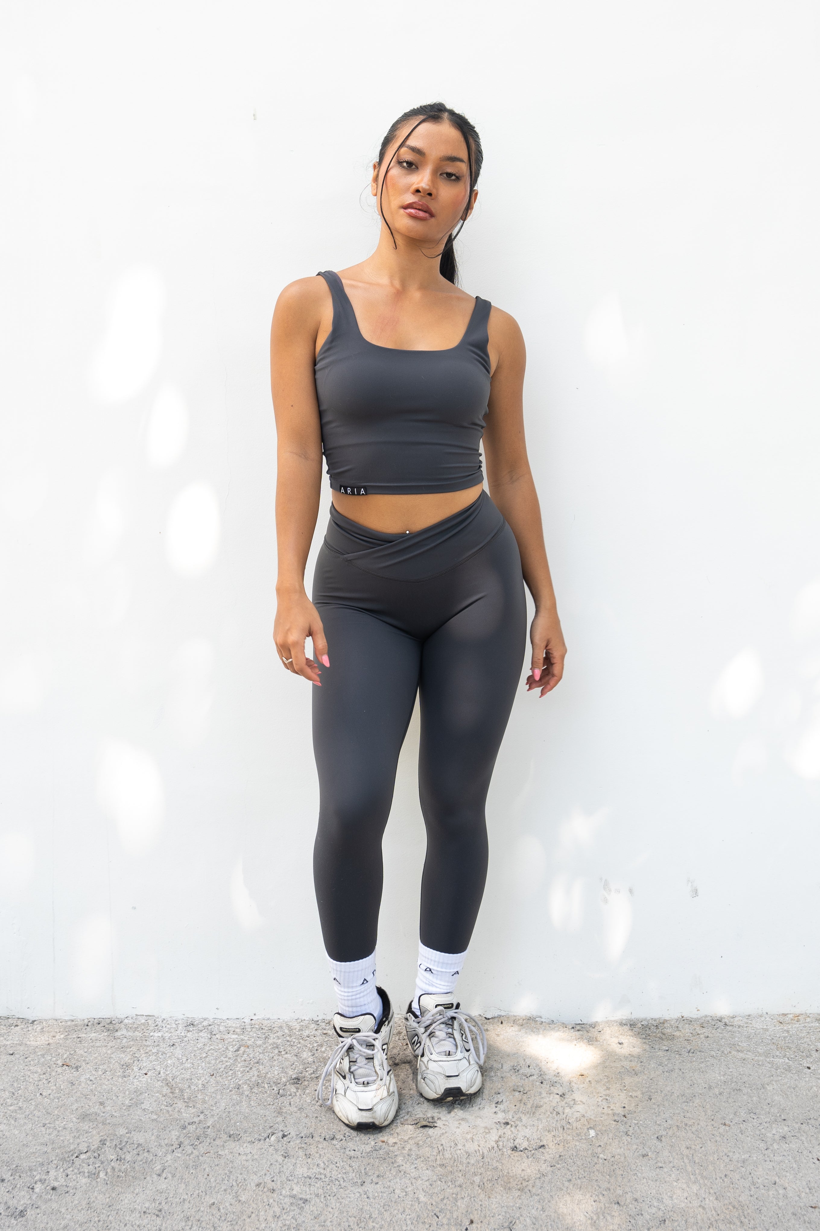 Allure Cross Front Leggings - Dark Charcoal