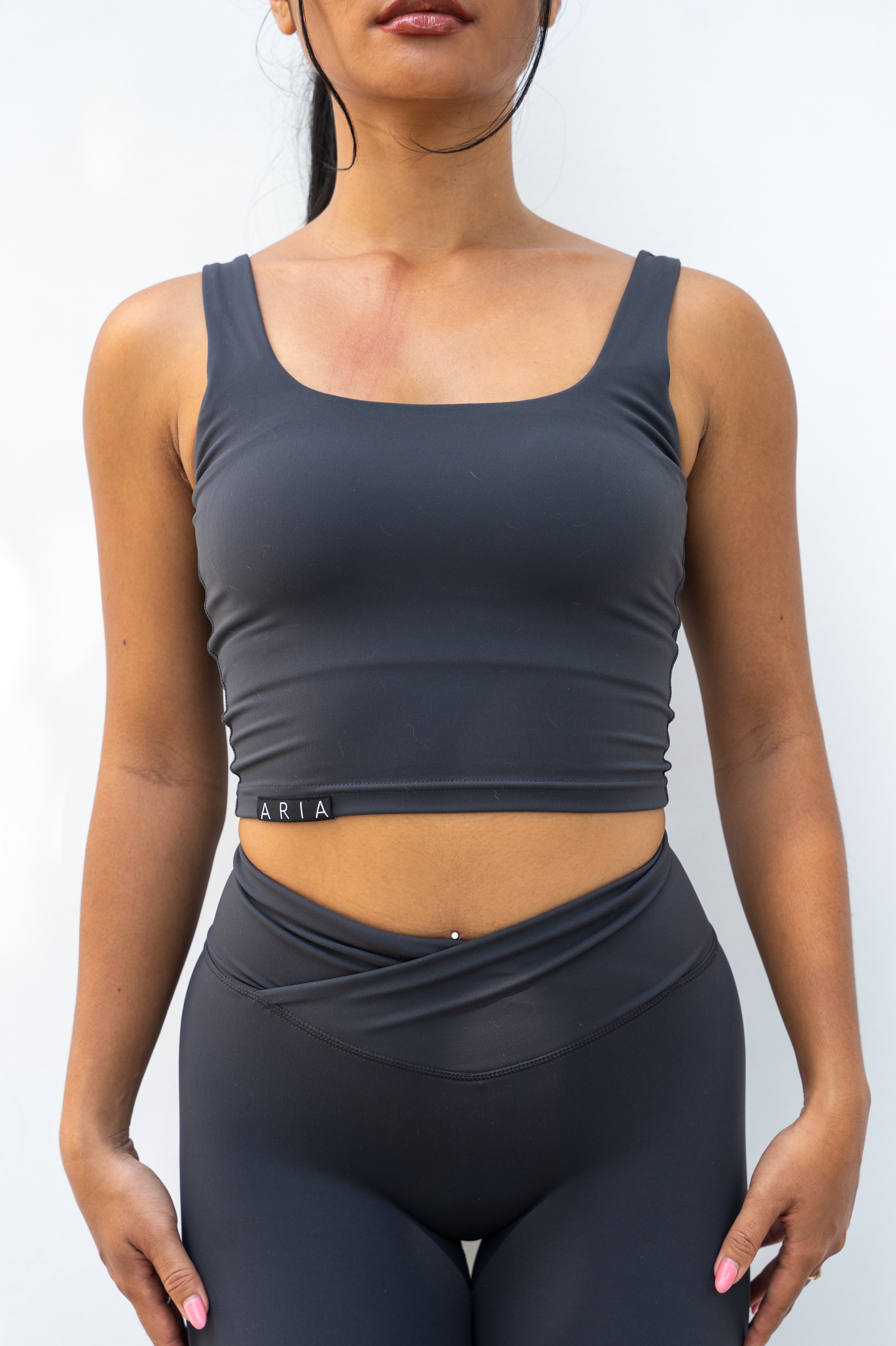 Allure Square Neck Crop Bra - Dark Charcoal